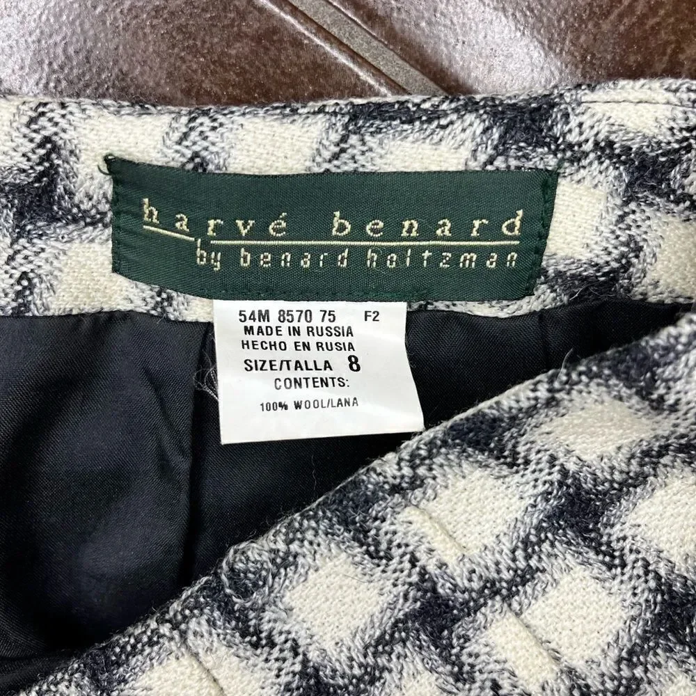Harve Benard by Benard Holtzman ivory/black fringe hem wool long skirt sz 8